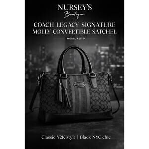 Coach Legacy Signature Molly Convertible Satchel 21154 Blk Gray Crossbody Tassel